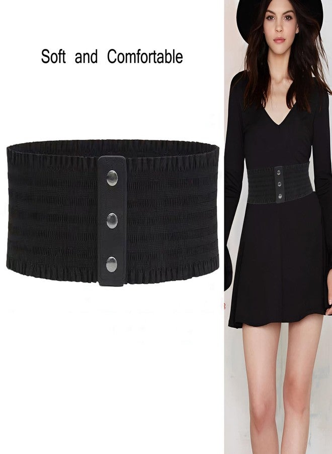 Kawailay Women's Wide Elastic Belt Vintage Cinch Waistband Snap Button Corset Waist Band for Dress - Black - Image 5